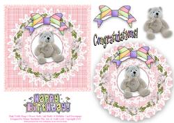 Pink Teddy Ring O Roses Baby Girl Birth Birthday Decoupage