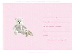 Baby Girl Pink Birth Announcement Card Insert