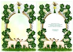 Spring Lambs in Clover Oval Frames for Cards & Scrapbooking