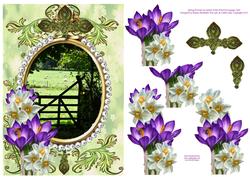 Spring Flowers & Lambs in the Field Decoupage Card
