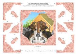 Two Hungry Puppy Dog the Bowl is Empty Lace Framed Decoupage