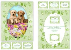 Puppy Dogs & Flowers 2 x Ivy Leaf Frames & 8 Sentiments
