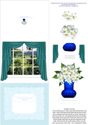White Flowers in a Blue Vase in the Window 3D Decoupage Ease