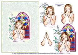 Girl Praying - Lilies & Stained Glass Window Decoupage