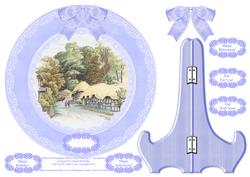 Wherwell Village Hampshire Blue Plate, Stand & 5 Sentiments