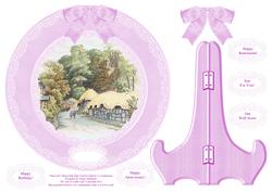 Wherwell Village Hampshire Pink Plate, Stand & 5 Sentiments