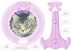 Tabby Cat Pink Plate Card & Stand & 5 x Sentiments