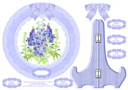 Delphinium Flowers Blue Plate Card, Stand & 5 x Sentiments