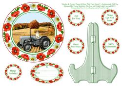 Meerkat & Tractor Poppy & Daisy Plate Card, Stand,5 x Senti