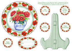 Poppies & Daisies in a Jug Plate Card, Stand & Sentiments
