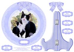 Casper Kitty Black & White Cats Plate Card, Stand & Senti