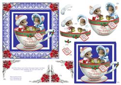 Mr & Mrs Mouse Cup & Saucer Xmas Decoupage Square Card Sheet