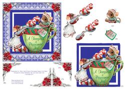 Peppermint Joy Mice Cup & Saucer Decoupage Square Card Sheet