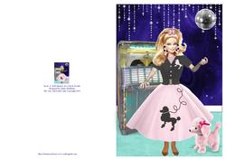 Rock 'n' Roll Jukebox Jive Girl & Poodle Print & Fold Card