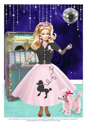 Rock N Roll Juke Box Jive Girl & Poodle A4 Card Front