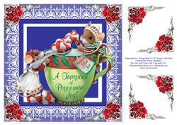 Peppermint Joy Teacup Mice 8" x 8" Square Card Front