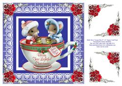 Holly Berry Teacup Mice 8" x 8" Square Card Front