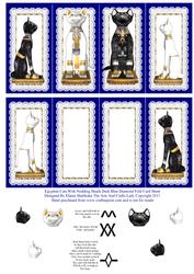 Egyptian Cats with Nodding Heads Blue Diamond Fold Card