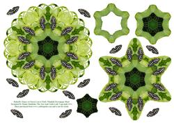 Butterfly Dance on Green Leaves Mandala Decoupage Sheet