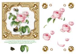 6" x 6" Vintage Rose & Butterfly Decoupage Gold Square Card