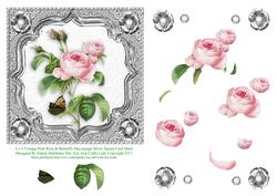 6" x 6" Vintage Rose & Butterfly Decoupage Silve Square Card