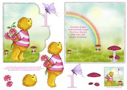 Teddy Bear Scalloped Edge Decoupage Card for Girl Aged One