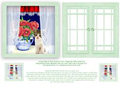 Acetate Open & Shut Windows Card - Poppies & Tabby Kitten
