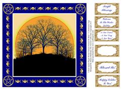 8 Inch Pagan Winter Sunrise Sunset on Blue + 6 Sentiments