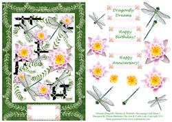 Oriental Dragonfly Dreams & Waterlily Decoupage Card Sheet 1