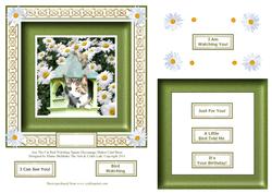 Jess the Cat Bird Watching Square Decoupage Shaker Card
