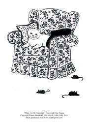 White Cat on Armchair - Pen & Ink Drawing Digi Stamp