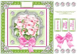 A Bouquet of Pink Roses 8 Inch Square Decoupage Card Sheet 2