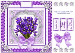 A Bouquet of Iris Flowers 8 Inch Square Decoupage Card Sheet