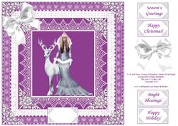 8 x 8 Inch Snow Queen and Reindeer Vintage Style Purple Lace