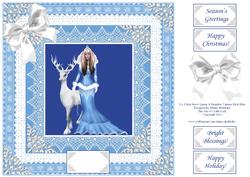 8 x 8 Inch Snow Queen and Reindeer Vintage Style Blue Lace