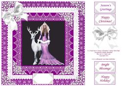 8 x 8 Inch Snow Queen and Reindeer Vintage Style Pink Lace