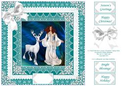 8 x 8 Inch Jade Snow Queen and Reindeer Vintage Style Lace