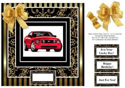 Black Gold for Men - Red Ferrari Motor Car -8 x 8 Quick Card