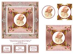 Vintage Girl with Roses and Lace Square Pyramage Card Sheet
