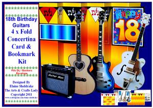 18th Birthday Guitars 4 x Fold Concertina Decoupage Card Kit