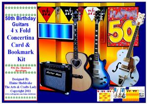 50th Birthday Guitars 4 x Fold Concertina Decoupage Card Kit