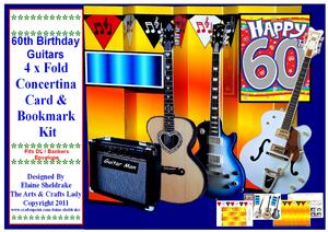 60th Birthday Guitars 4 x Fold Concertina Decoupage Card Kit