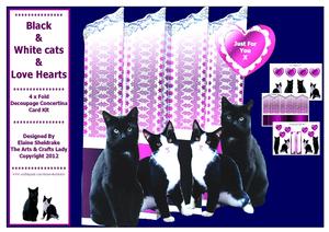 Black - White Cats - Love Hearts 4 Fold Concertina Card Kit