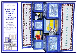 Kitty Cats on Balcony Windows Blue Concertina Card Kit
