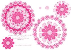 Candy Pink Vintage Lace Decoupage Mandala Topper for Cards