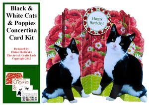 Black and White Cats and Poppies Concertina Card Kit