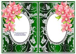 Red Orchids with Green & Silver Diamonds Double Frames