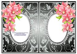 Red Orchids with Gunmetal & Silver Diamonds Double Frames