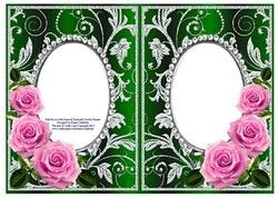 Pink Roses on Green with Diamonds Double Frames