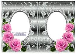 Pink Roses on Silver with Diamonds Double Frames